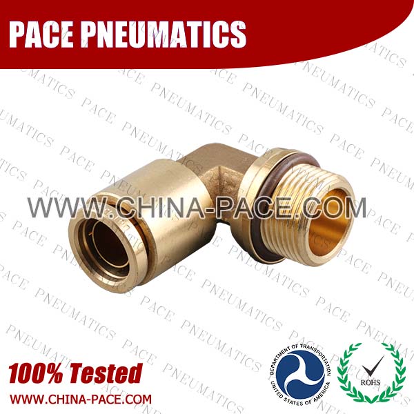 Metric Thread 90 Degree No Swivel Male Elbow DOT Push To Connect Air Brake Fittings, DOT Push In Air Brake Tube Fittings, DOT Approved Brass Push To Connect Fittings, DOT Fittings, DOT Air Line Fittings, Air Brake Parts